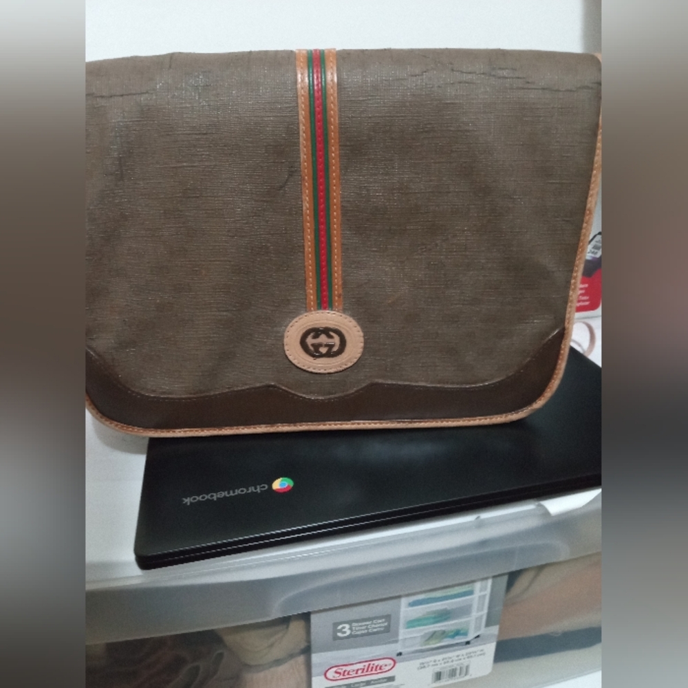 Gucci Brown Crossbody Bag with Multicolor Stripe